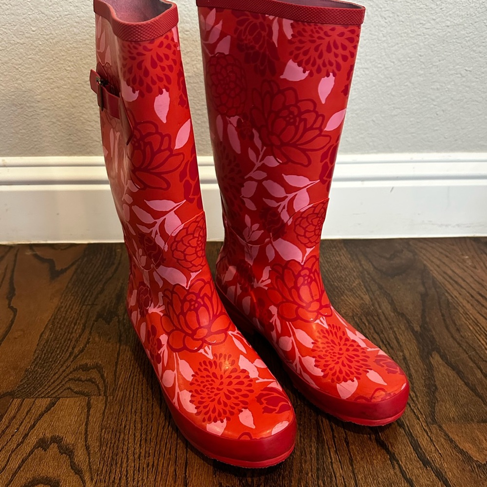 L.L. Bean Wellies Floral Red Women's Rain Boots